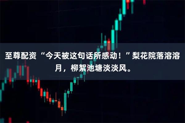 至尊配资 “今天被这句话所感动！”梨花院落溶溶月，柳絮池塘淡淡风。